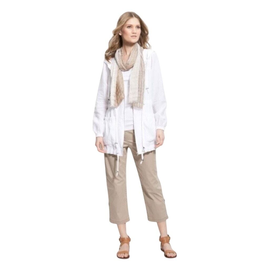 Eileen Fisher Women's M White Irish Linen Hooded Anorak Utility Jacket HR13-32